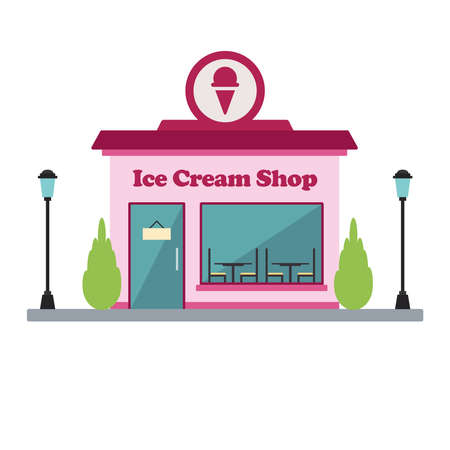 Isolated front view ice cream shop building Vectorのイラスト素材