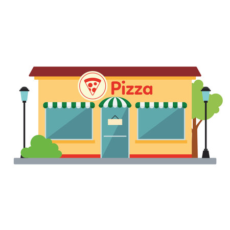 Isolated front view pizza shop building Vectorのイラスト素材