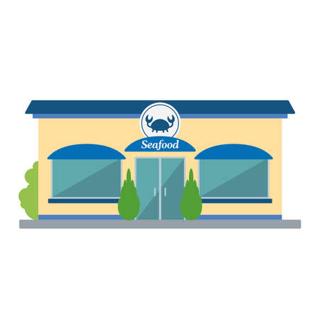 Isolated front view seafood restaurant building Vectorのイラスト素材