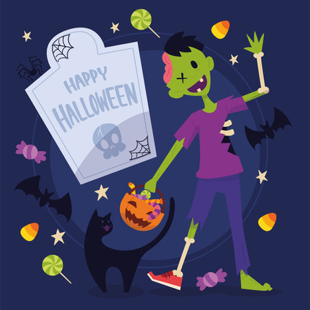 Happy halloween poster kid with zombie costume Vectorのイラスト素材
