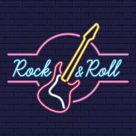 Colored neon poster rock and roll club Vectorのイラスト素材