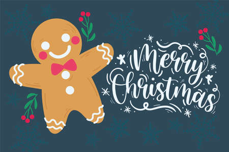 Gingerbread man Merry Christmas greeting card Vector