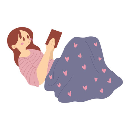 Relaxed warm woman reading a book Hygge lifestyle Vectorのイラスト素材