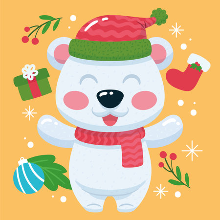 Polar Bear cartoon kawaii Christmas decoration Vectorのイラスト素材
