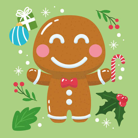 Gingerbread man cartoon kawaii Christmas decoration Vectorのイラスト素材