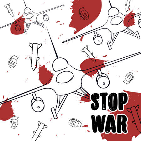 Fighter plane outloine War weaponry Stop war poster Vectorのイラスト素材