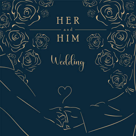 Pastry colored wedding invitational card with hands outline Vectorのイラスト素材