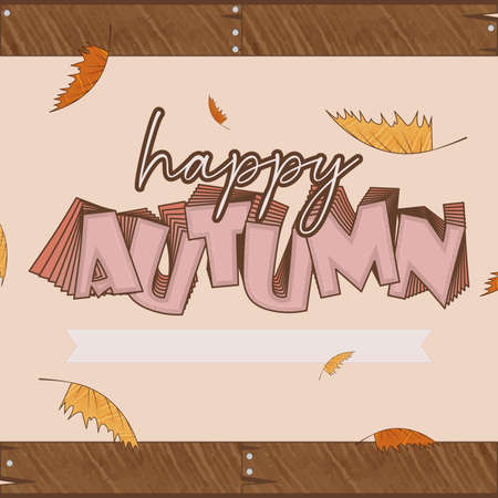 Happy autumn background with wooden texture and leaves Vectorのイラスト素材
