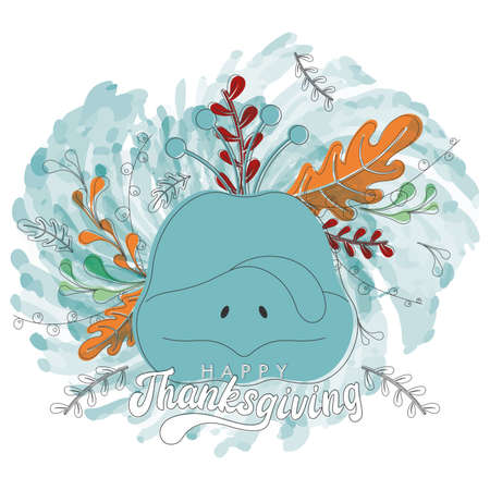 Isolated turkey head and autumn leaves Happy thanksgiving poster Vectorのイラスト素材