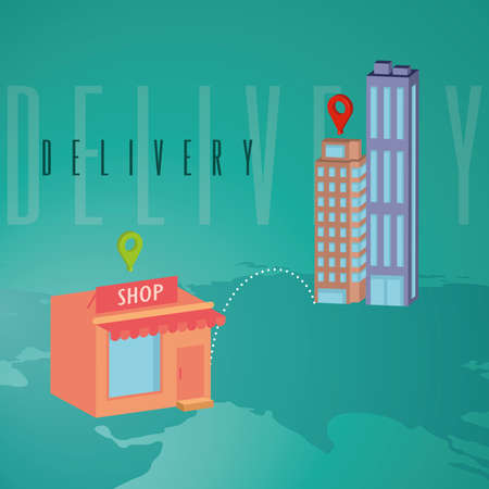 Shop building connected to residential buildings Delivery concept art Vectorのイラスト素材