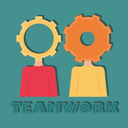 Pair of people with gear pieces as head Teamwork concept Vectorのイラスト素材