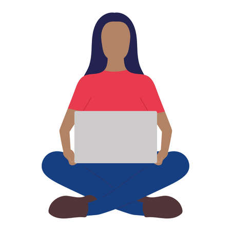 Isolated girl cartoon working with a laptop Vectorのイラスト素材