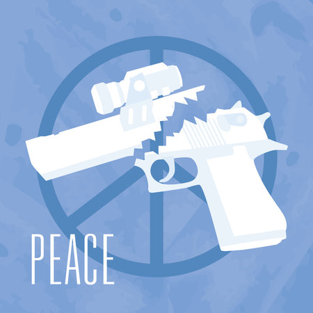 Isolated broken gun on a peace symbol Peace concept background Vector