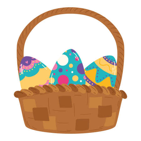 Isolated wooden basket with easter eggs Vectorのイラスト素材
