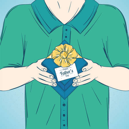 Male cartoon holding a present Happy fathers day Vectorのイラスト素材