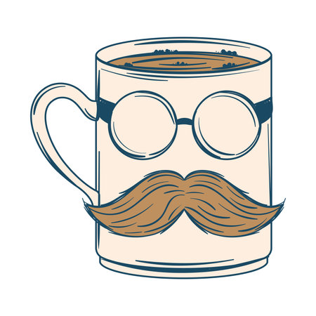 Isolated sketch of a cup of coffee with mustache and eyeglasses Vectorのイラスト素材