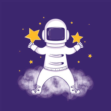 Cute astronaut character cartoon with a pair of stars Vectorのイラスト素材