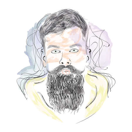 Isolated watercolor sketch of a hipster with a beard Vectorの写真素材