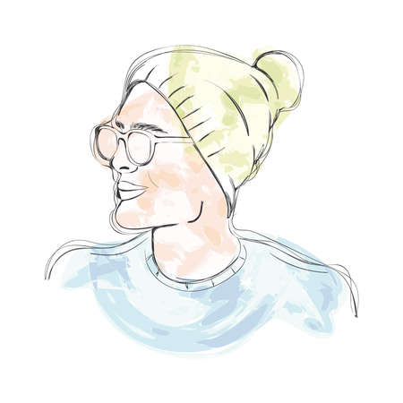 Isolated watercolor sketch of a hipster with eyeglasses Vectorのイラスト素材