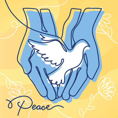 Pair of hands holding a peace bird Peace and diplomacy flat concept Vectorのイラスト素材