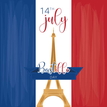 Flag of France with the eiffel tower landmark Bastille day poster Vector