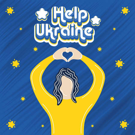 Girl character doing a heart shape with her hands Peace Help Ukraine Vectorのイラスト素材