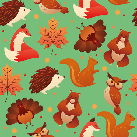Autumn seamless pattern background with different animals Vectorのイラスト素材