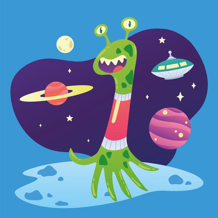 Isolated cute green alien character with a red uniform Vectorのイラスト素材