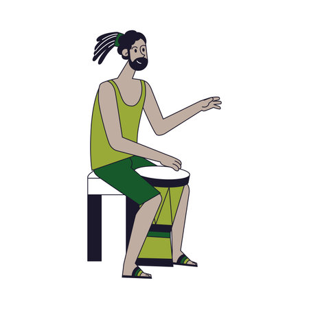Isolated male character playing a single drum Samba music Vectorのイラスト素材