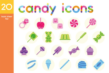 Isolated set of colored candies sheer flat icons Vectorのイラスト素材