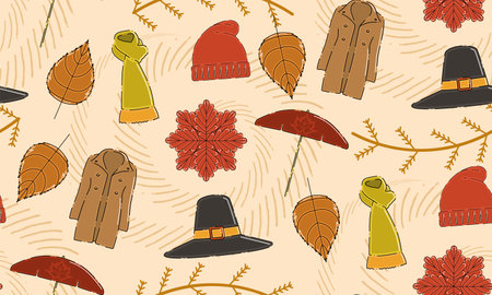 Colored autumn seamless pattern background with seasonal clothes Vectorのイラスト素材