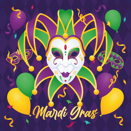 Isolated joker mask with balloons Mardi gras poster Vectorのイラスト素材