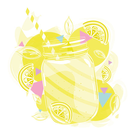 Retro yellow smoothie on jar with lemon fruit Vectorのイラスト素材