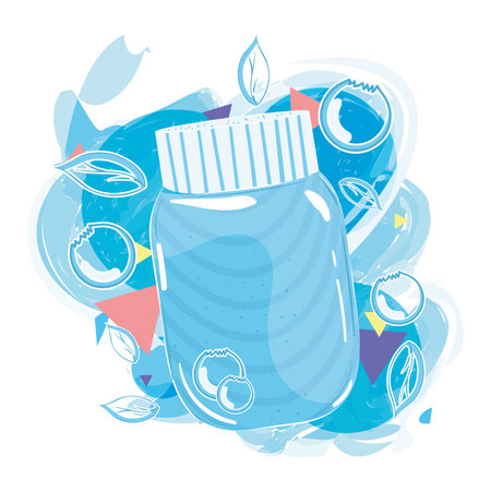 Retro blue smoothie on jar with blueberry fruit Vectorのイラスト素材