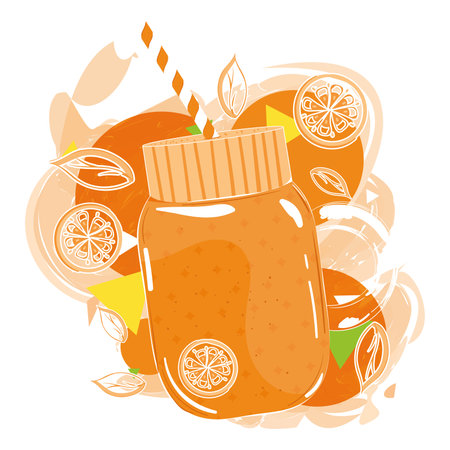 Retro orange smoothie on jar with orange fruit Vectorのイラスト素材