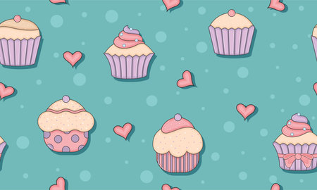 Seamless pattern background with different cupcakes Vectorのイラスト素材