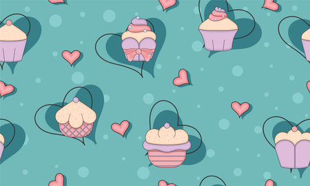 Seamless pattern background with different cupcakes Vectorのイラスト素材