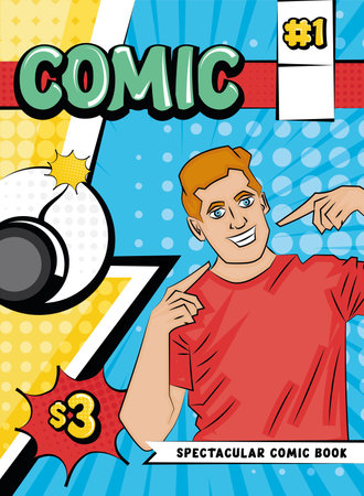 Colored comic cover page with a male character and a bomb Vectorのイラスト素材