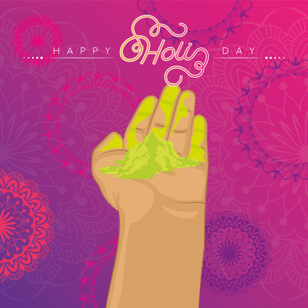 Isolated painted hand holding yellow powders Holi Festival Vectorのイラスト素材