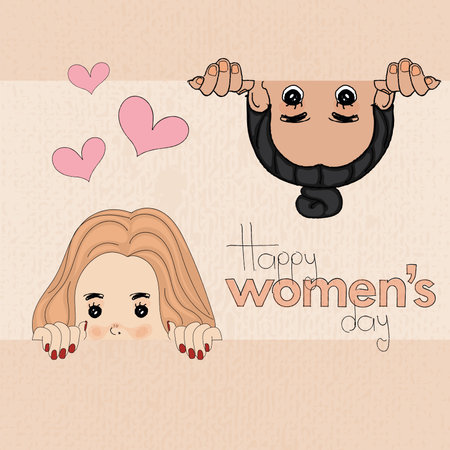 Pair of cute woman character with heart shapes Happy women day Vectorのイラスト素材