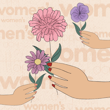 Group of hands holding flowers Happy women day poster Vectorのイラスト素材