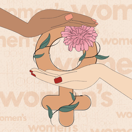 Pair of hands holding a female gender symbol Happy women day Vectorのイラスト素材