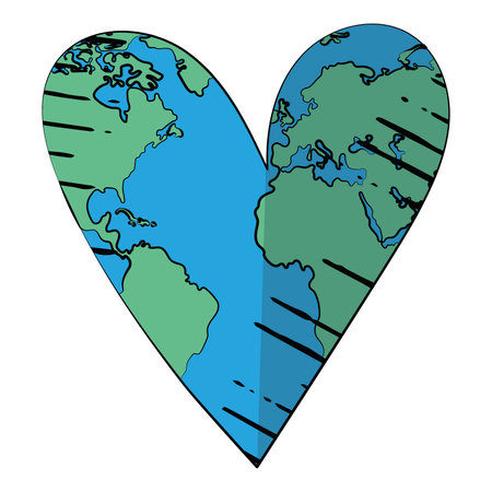Isolated planet earth sketch icon with heart shape Vectorのイラスト素材