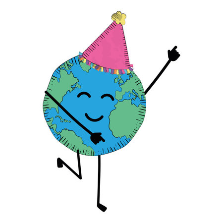 Isolated planet earth sketch character with party hat Vectorのイラスト素材
