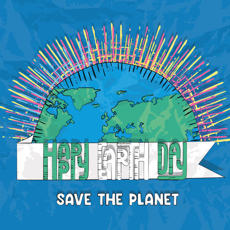 Sketch of planet earth with shine effect Happy earth day Vectorのイラスト素材