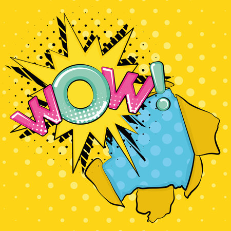 Comic wall breach with a wow expression coming out halftone Vectorのイラスト素材