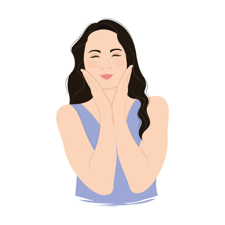 Isolated cute girl avatar hugging herself Vectorのイラスト素材