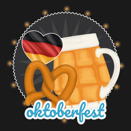 Beer glass with a pretzel and a heart shape with the flag of German Vectorのイラスト素材