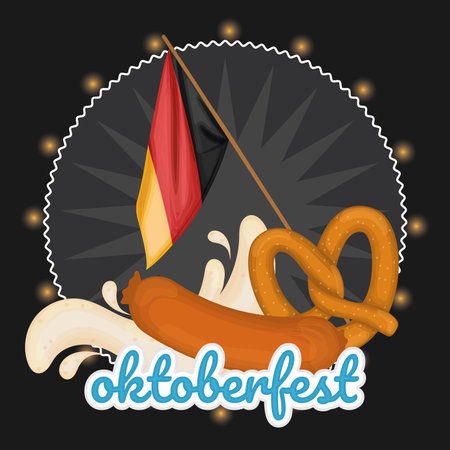 Beer foam with german sausage pretzel and flag of Germany Vectorのイラスト素材