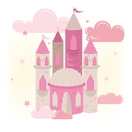 Isolated magical castle Clouds and stars Vectorのイラスト素材